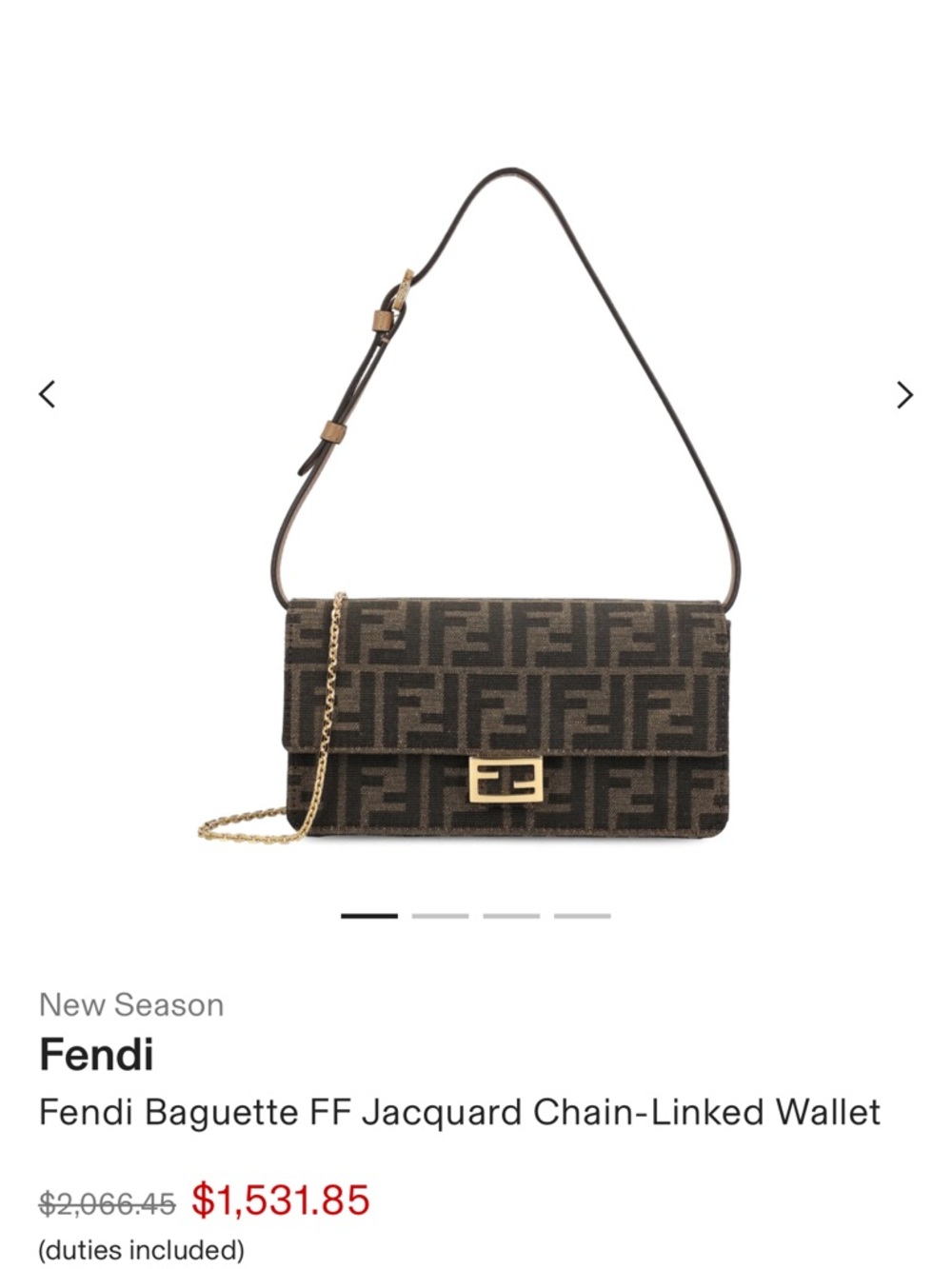 Fendi Brown FF Jacquard Baguette Shoulder Bag with Gold Hardware